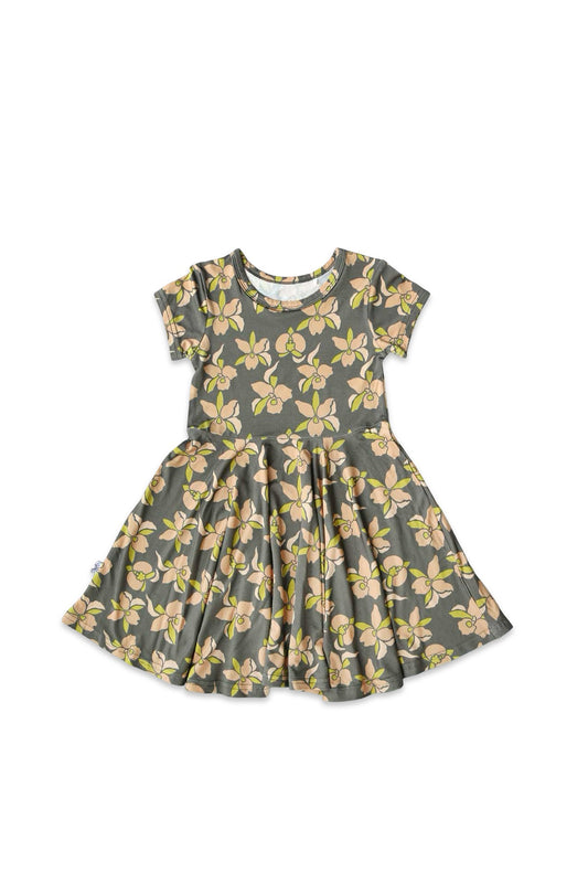 Short Sleeve Twirl Dress - Island Orchid