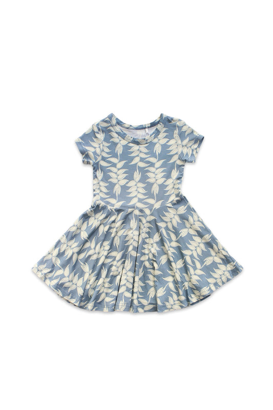 Short Sleeve Twirl Dress - Blue Heliconia