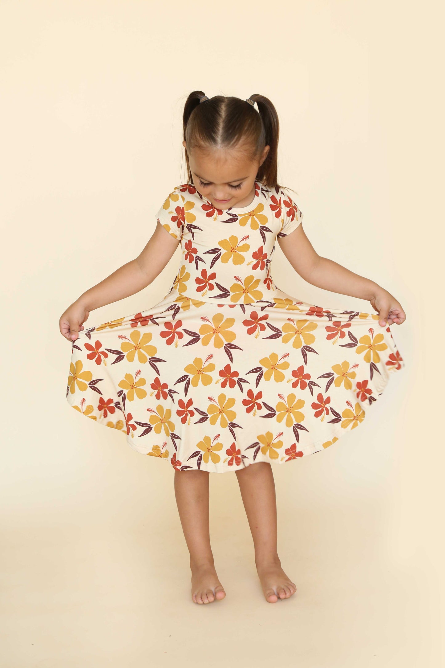 Short Sleeve Twirl Dress - Autumn Hibiscus