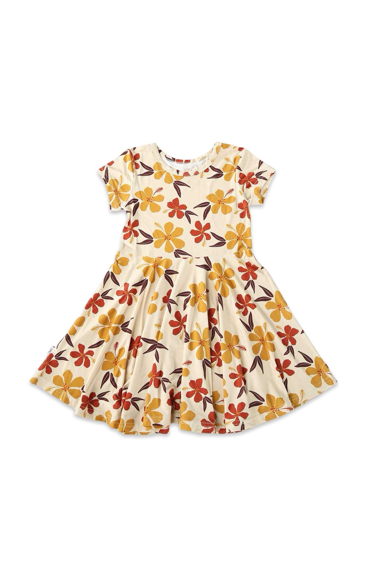 Short Sleeve Twirl Dress - Autumn Hibiscus
