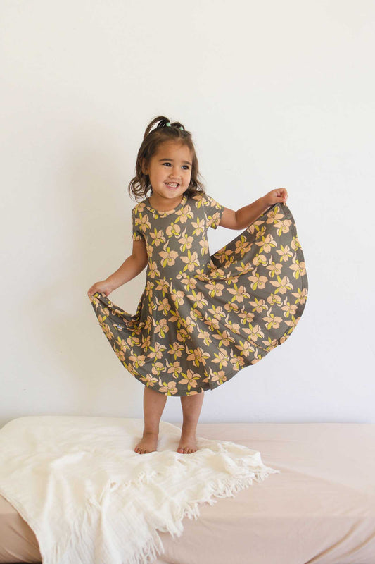 Short Sleeve Twirl Dress - Island Orchid